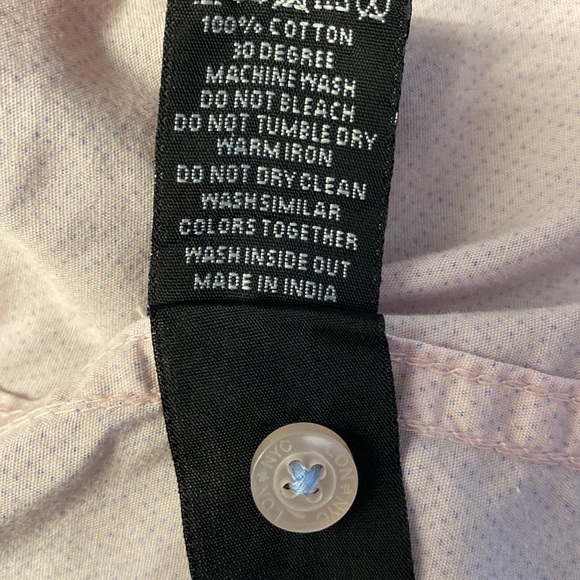 100% Cotton Pink and Navy Micro Dot Diamond Print Long Sleeve Button Down - Picture 10 of 13